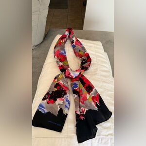 Jones New York Vibrant Floral Scarf in Red, Blue, and Black